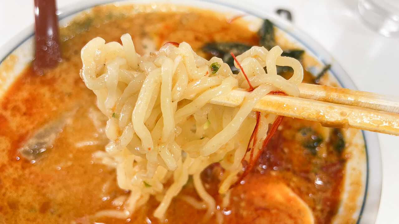 さぶちゃんラーメン 四川風中華の中太ちぢれ麺